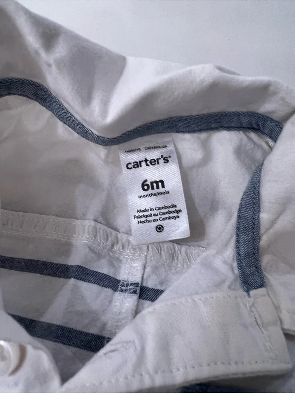 Carter’s 6M Baby Boy Striped Collared Shortall Romper Blue White